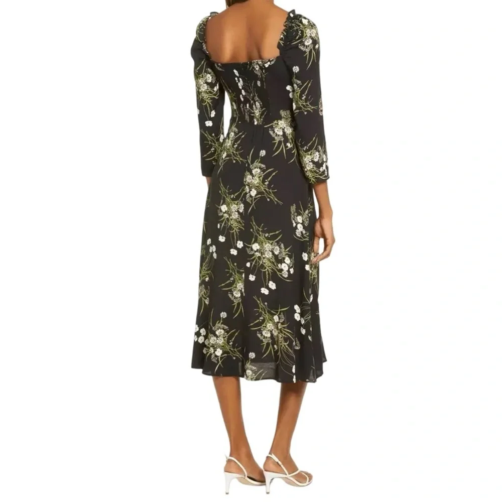 Reformation Fairway Floral Dress | Quarter sleeve | Black & Green NWT | Size 12 - Picture 2 of 9